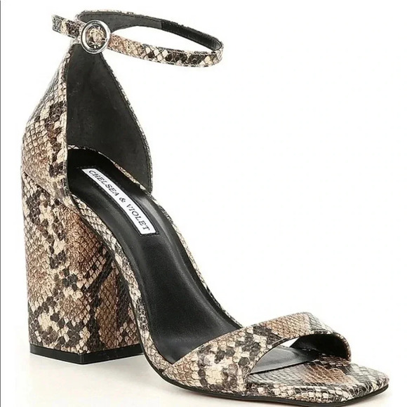 Chelsea & Violet Tara Snake Print Block Heel - Picture 1 of 5